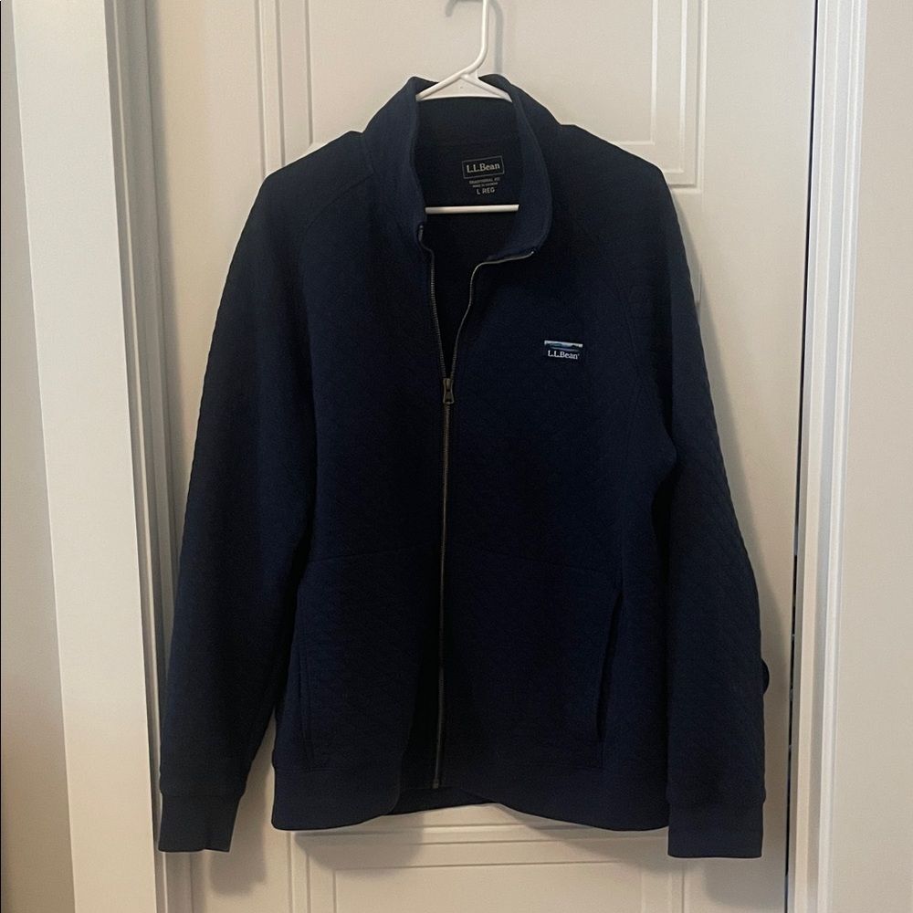 L.L. Bean Navy Blue Quilted Full Zip Sweatshirt Jacket